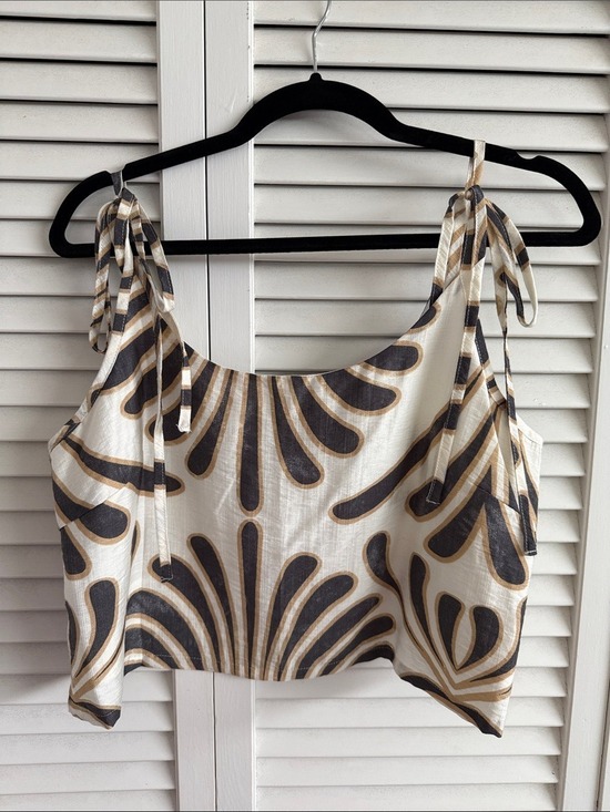 fab'rik Tops - fab'rik White Camisole with Black & Gold Fan Print Tie Straps